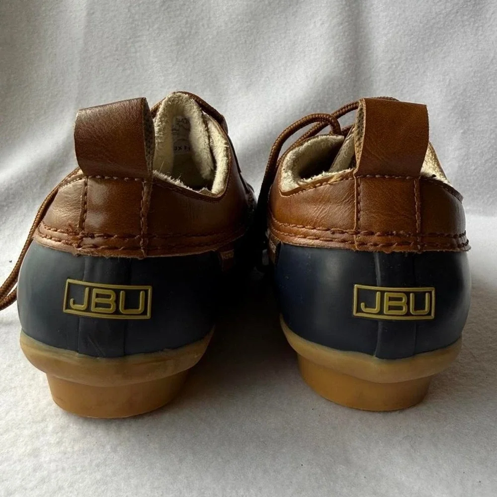 JBU Jambu Womens Duck Shoes Navy Tan Waterproof Faux Fur Lined Rain Boots Size 8